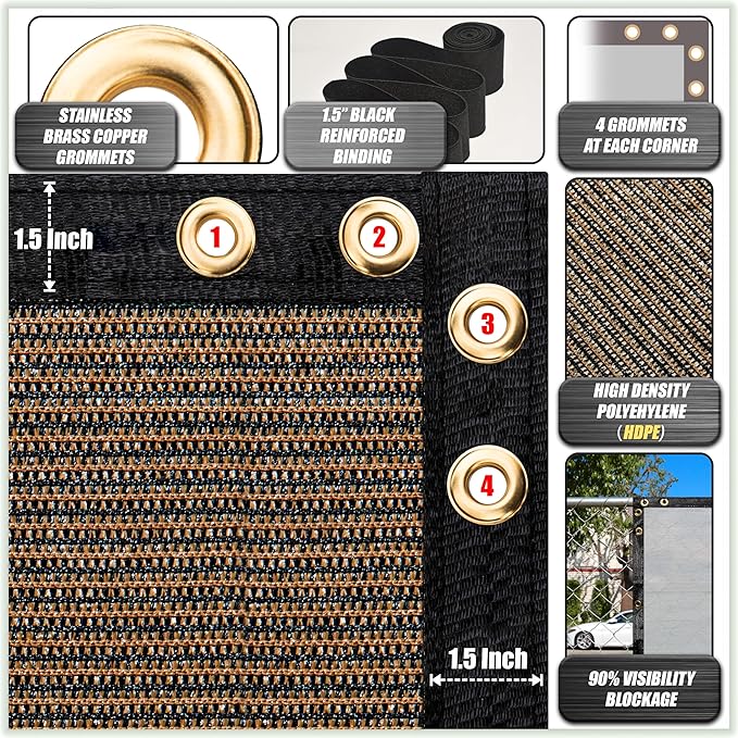 ColourTree Customized Size Fence Screen Privacy Screen Brown 5' x 106' - Commercial Grade 170 GSM - Heavy Duty - 3 Years Warranty - Cable Zip Ties Included