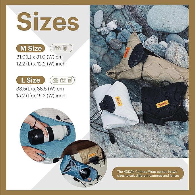 KODAK Camera Wrap Size L 38.5x38.5cm - Water-Resistant, Anti-Scratching and Dust-Free Protective Cloth for SLR Camera, Tele Lens (Olive) [ONE item]