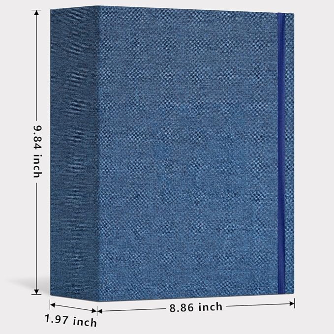 Archival storage box in blue fabric with elastic closure, 9.84 x 8.86 x 1.97 inches