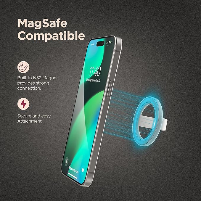 Encased Magnetic Phone Grip Holder (Compatible with MagSafe) Thin Silicone Finger Loop Ring for iPhone (White)