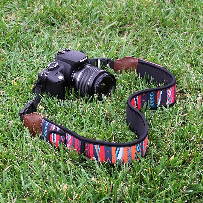 USA Gear TrueSHOT Camera Strap Neoprene Camera Straps - Padded Neck Strap, Pockets, and Quick Release Buckles - Compatible with Canon, Nikon, Sony and More DSLR and Mirrorless Cameras (Southwest)