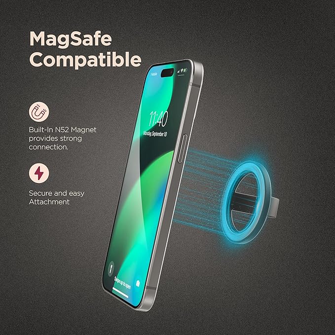 Encased Magnetic Phone Grip Holder (Compatible with MagSafe) Thin Silicone Finger Loop Ring for iPhone (Black)