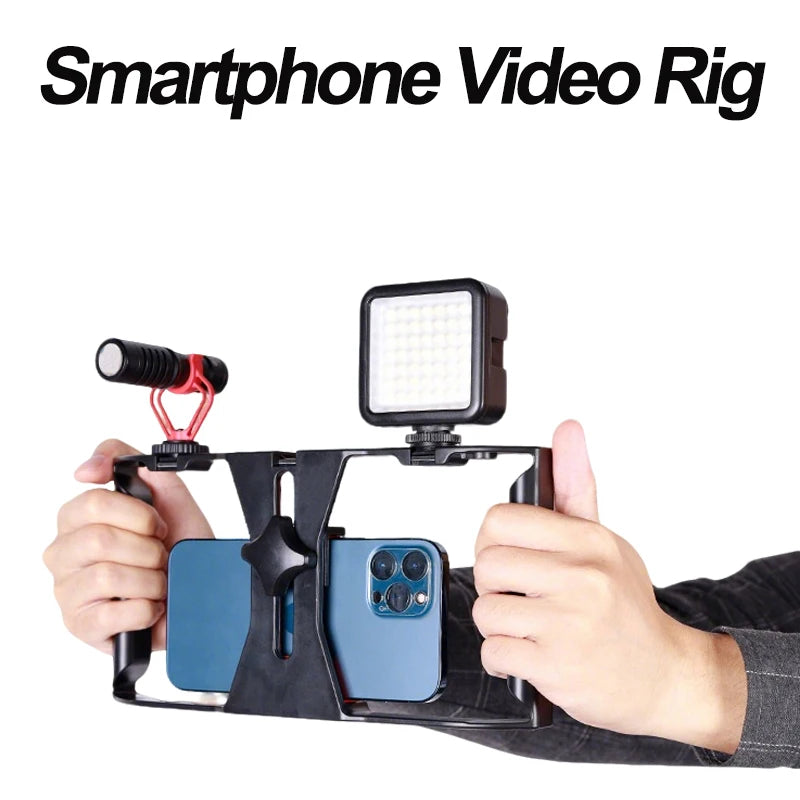Mobile Phone Video Rig Mobile Phone Grip Stabiliser Cage with Cold Shoe Video Recording Film Rig For iPhone 16 15 14 13 Pro Max