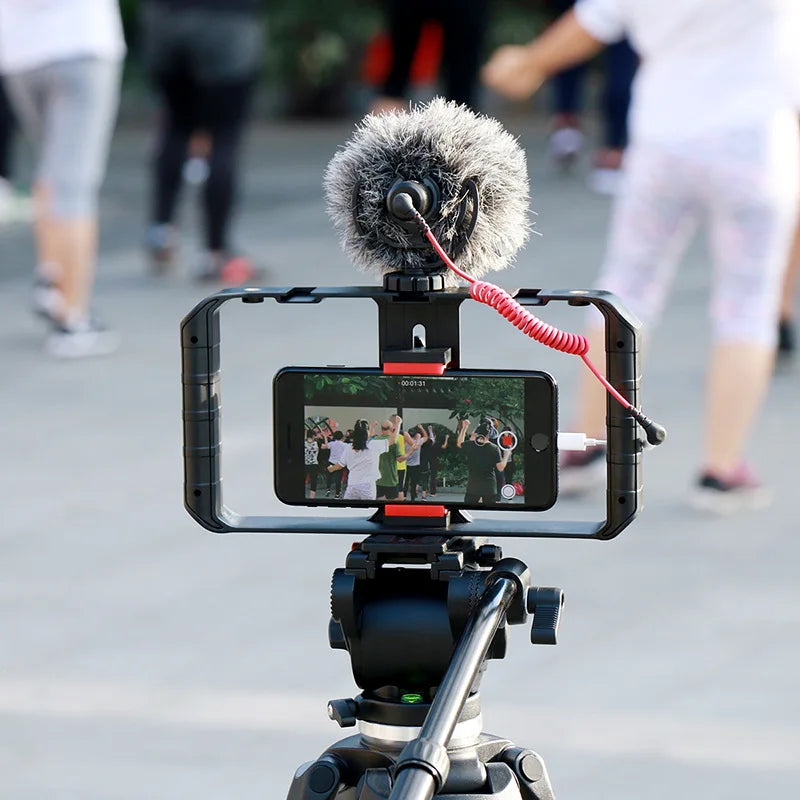 Mobile Phone Video Rig Mobile Phone Grip Stabiliser Cage with Cold Shoe Video Recording Film Rig For iPhone 16 15 14 13 Pro Max