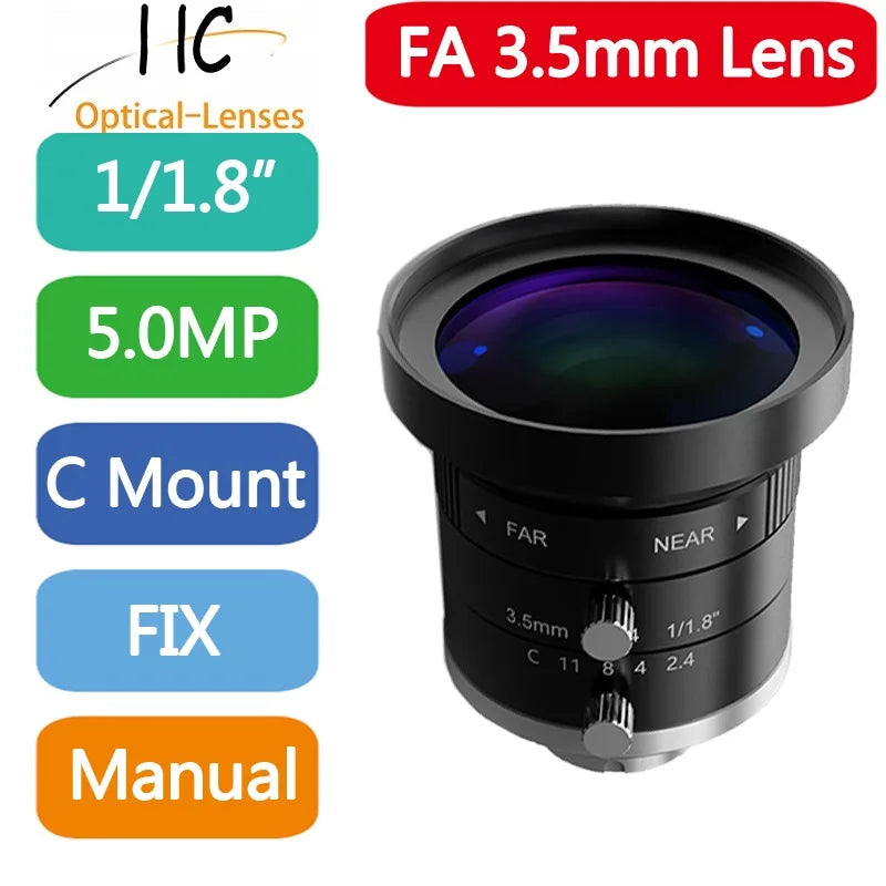 5MP F2.0 1/1.8Inch C Mount Manual Iris Lens 4mm 6mm 8mm 12mm 16mm 25mm 35mm 50mm 75mmFixed Focal Lightweight Machine Vision Lens